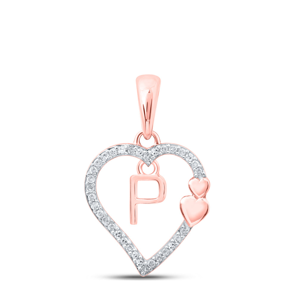 10Kt Rose Gold 1/10Ctw-Dia Gift Heart Initial P" Pendant" (1.19 grams)