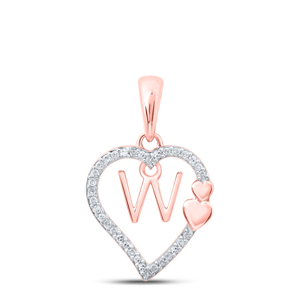 10Kt Rose Gold 1/10Ctw-Dia Gift Heart Initial W" Pendant" (1.27 grams)