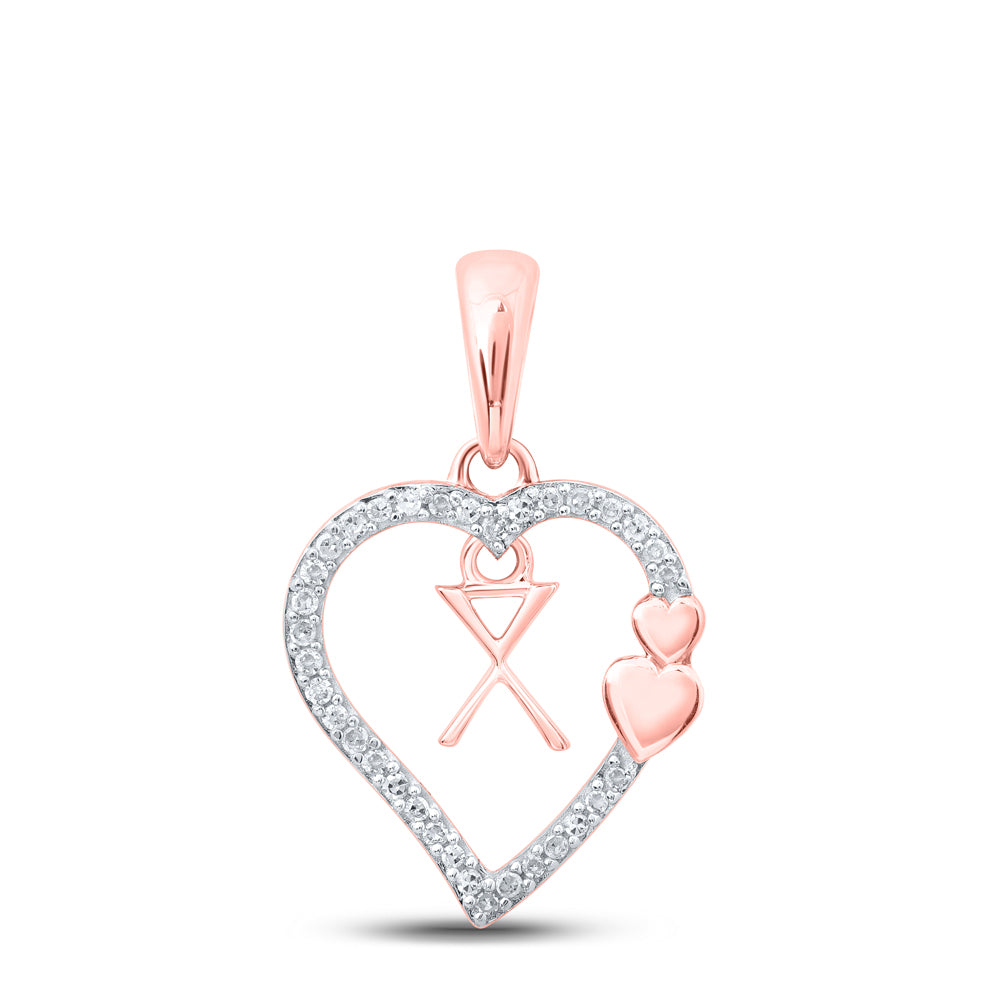 10Kt Rose Gold 1/10Ctw-Dia Gift Heart Initial X" Pendant" (1.25 grams)