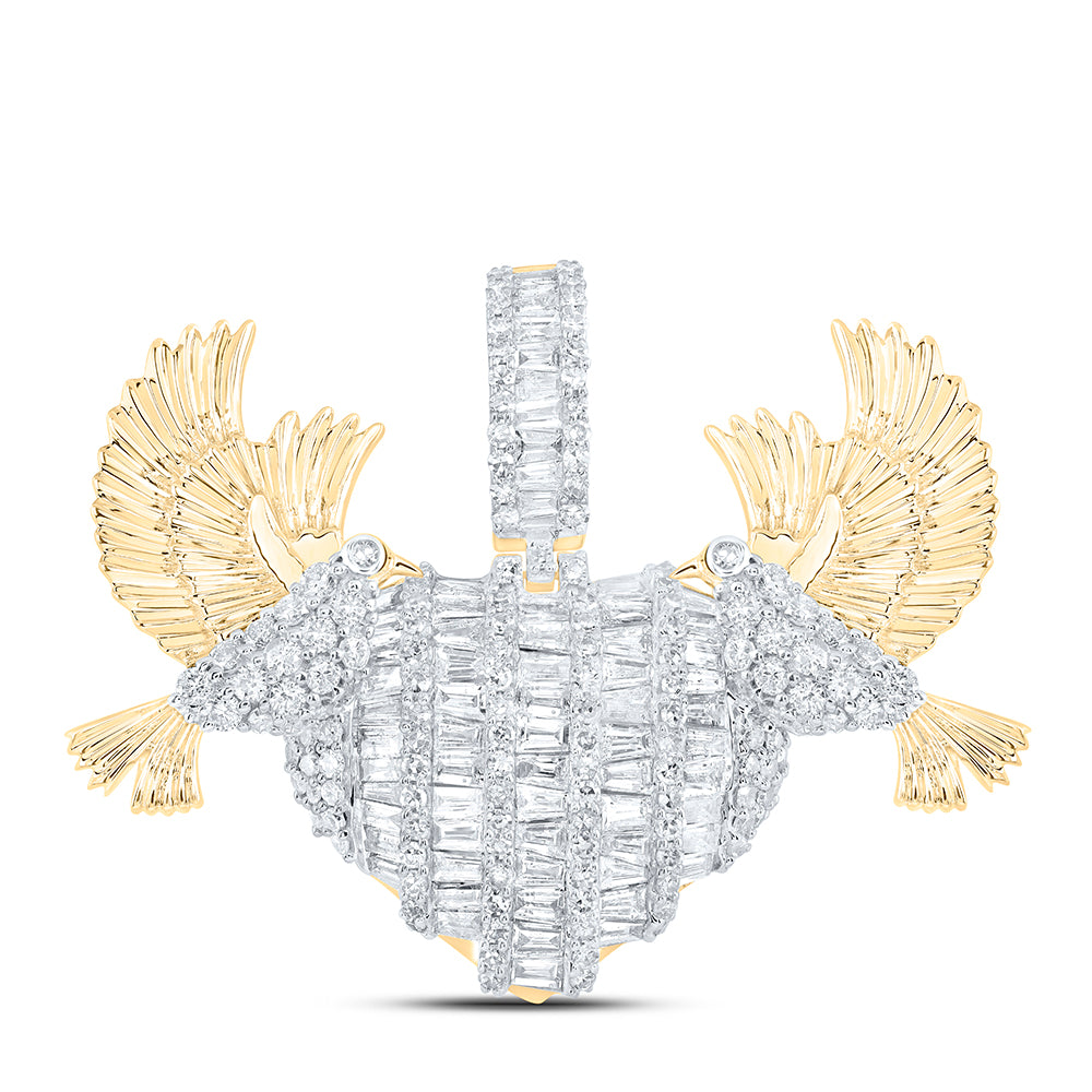 Gold Dove Heart Charm Pendant 2-1/3 Cttw Baguette Natural Diamond Mens (7.19 grams)