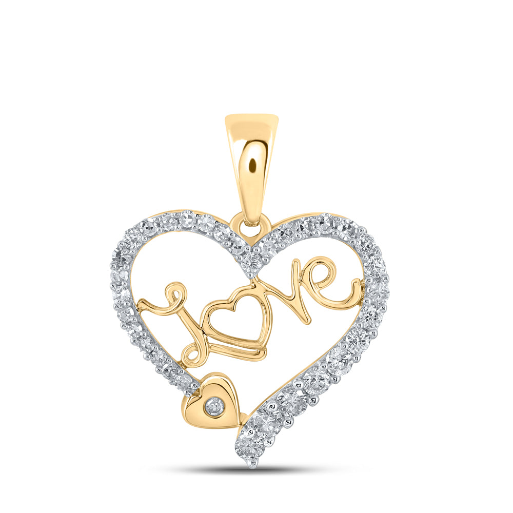 Gold Love Heart Pendant 1/3 Cttw Round Natural Diamond Womens (1.18 grams)