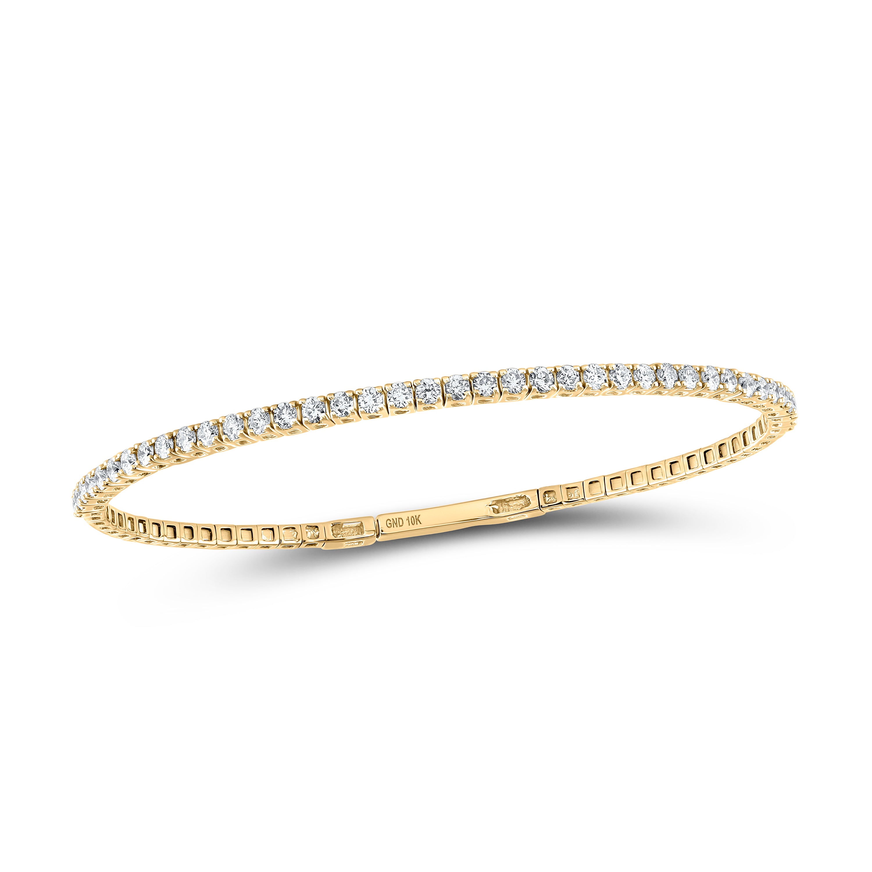 Gold Flexible Single Row Bangle Bracelet 1 Cttw Round Natural Diamond Womens (8.53 grams)
