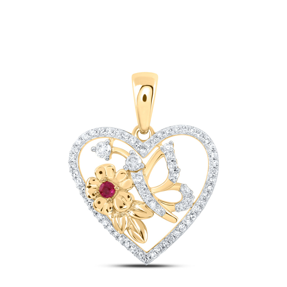 1/5Ctw-Diamond 0.03Ct-Ruby Heart Butterfly Pendant (2.46 grams)