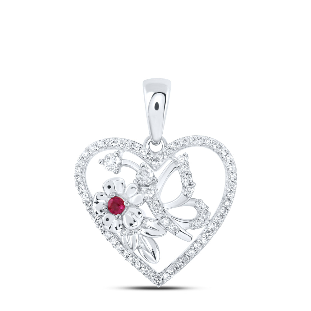 1/5Ctw-Dia Cn 0.03Ct-Ruby Heart Butterfly Pendant (2.46 grams)