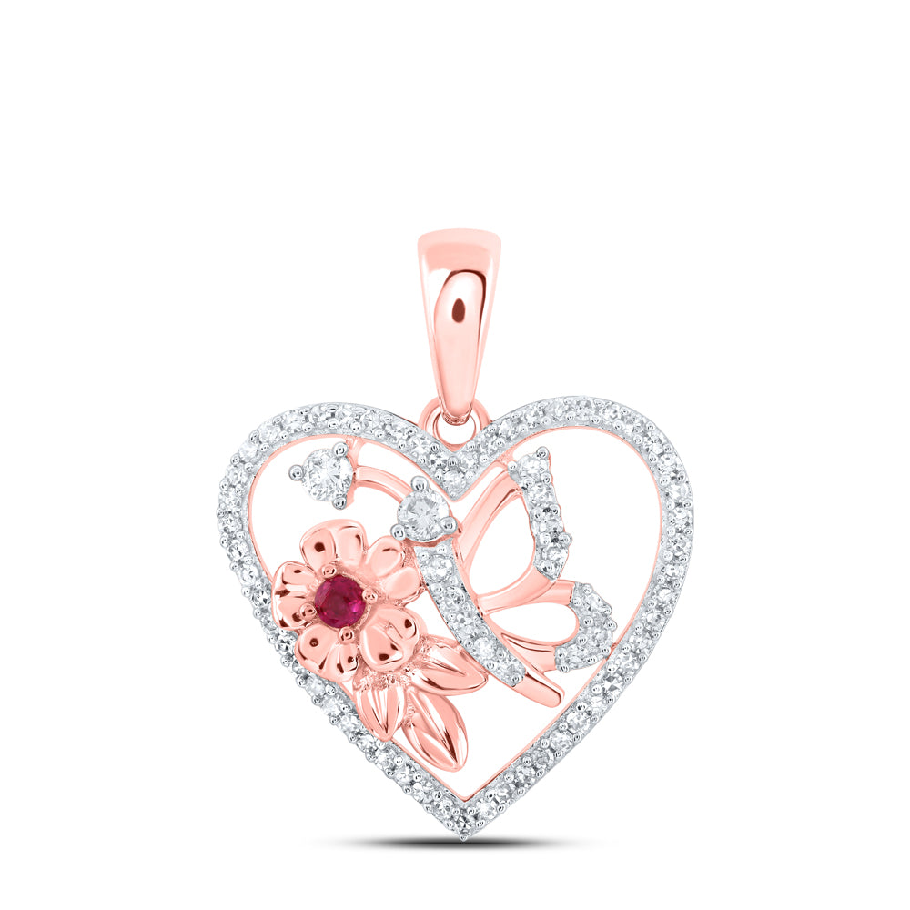 1/5Ctw-Diamond 0.03Ct-Ruby Heart Butterfly Pendant (2.46 grams)