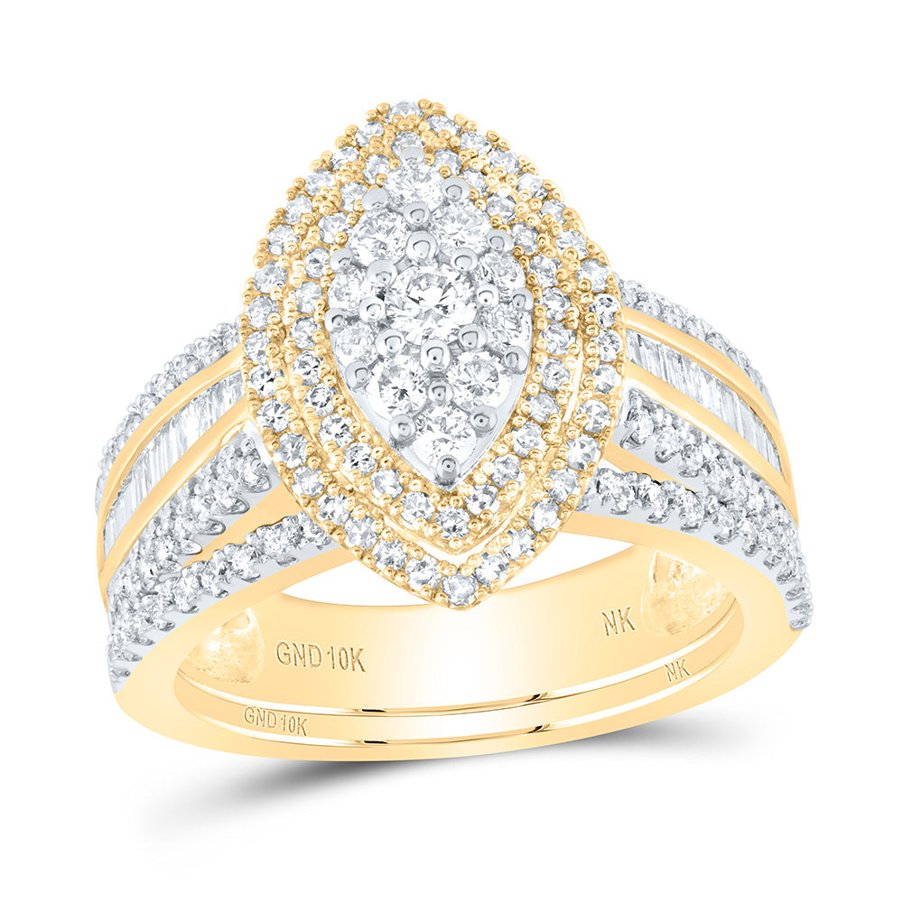 Gold Oval Bridal Wedding Ring Band Set 1-1/4 Cttw Round Natural Diamond Womens (6.62 grams)
