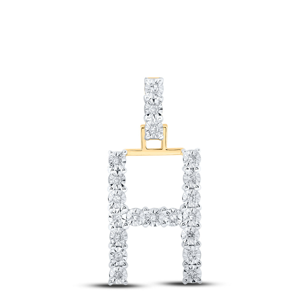 Gold H Initial Letter Pendant 1/10 Cttw Round Natural Diamond Womens (1.69 grams)