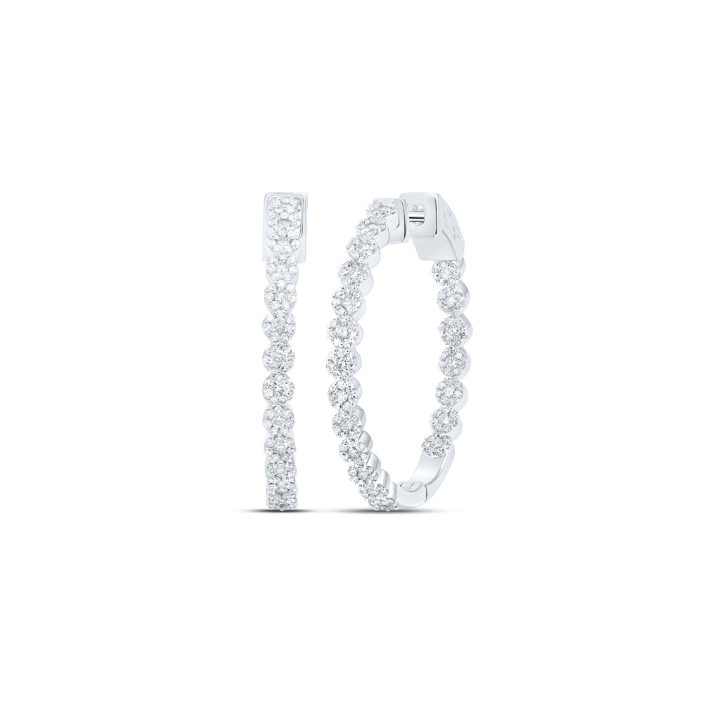 10Kt White Gold 1 Ctw-Diamond Hoops Earring (7.5 grams)
