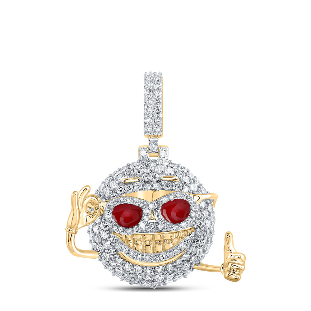 Gold Cool Emoji Charm Pendant 1-5/8 Cttw Round Natural Diamond Mens (5.82 grams)