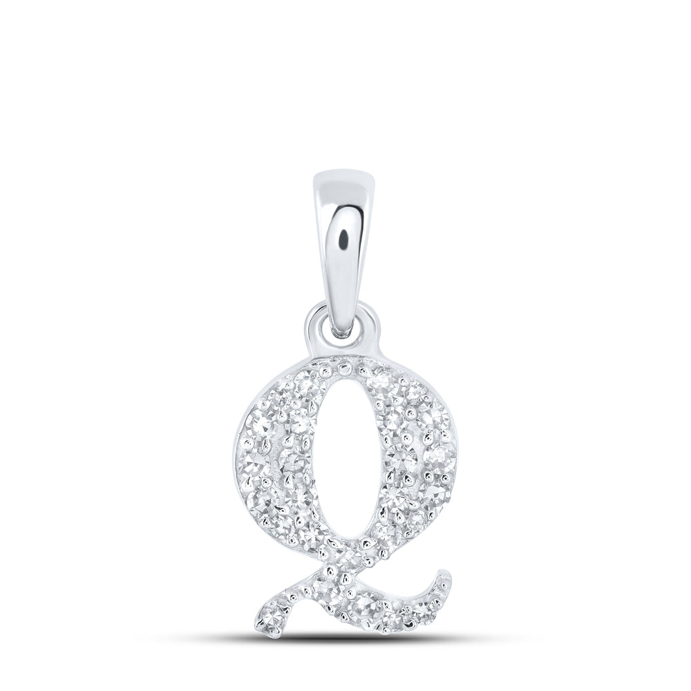 10Kt White Gold 1/10Ctw-Dia Nk Initial Q" Pendant" (0.54 grams)