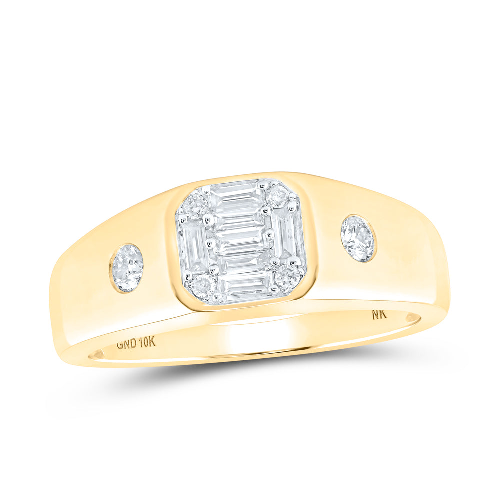 Gold Band Ring 3/8 Cttw Baguette Natural Diamond Mens (4.5 grams)