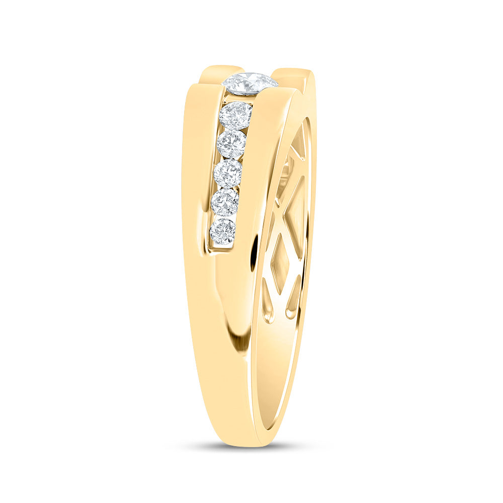 Gold Solitaire Band Ring 1/2 Cttw Round Natural Diamond Mens (4.22 grams)