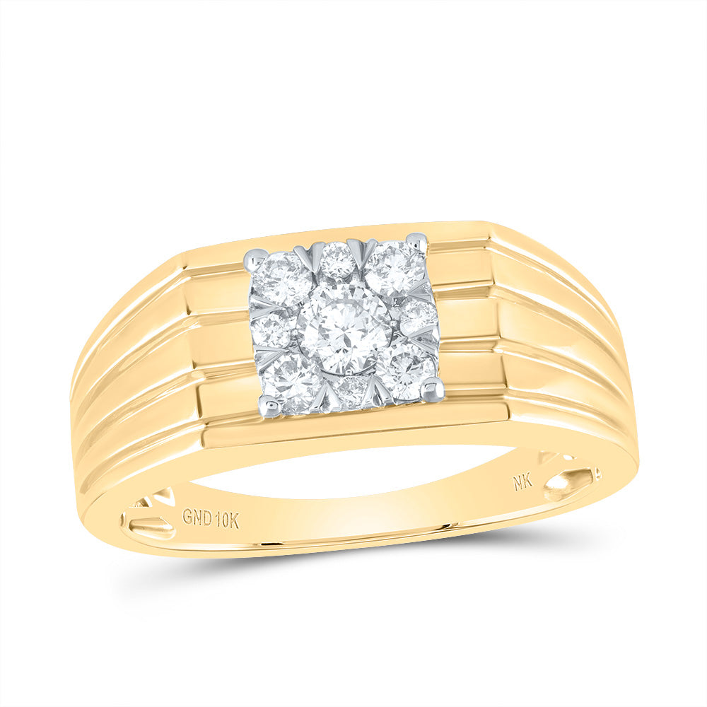 Gold Solitaire Band Ring 1/2 Cttw Round Natural Diamond Mens (5.08 grams)