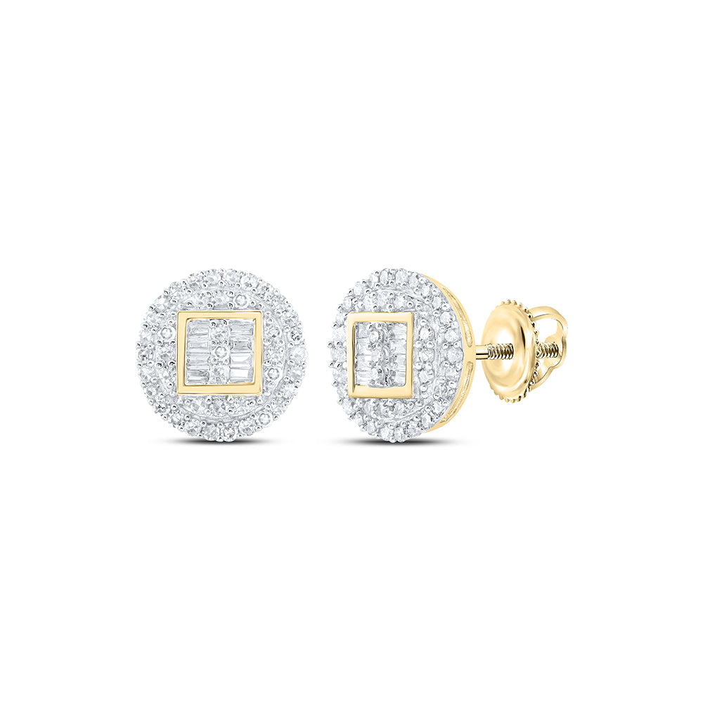 Gold Circle Cluster Earrings 1/2 Cttw Round Natural Diamond Mens (2.01 grams)