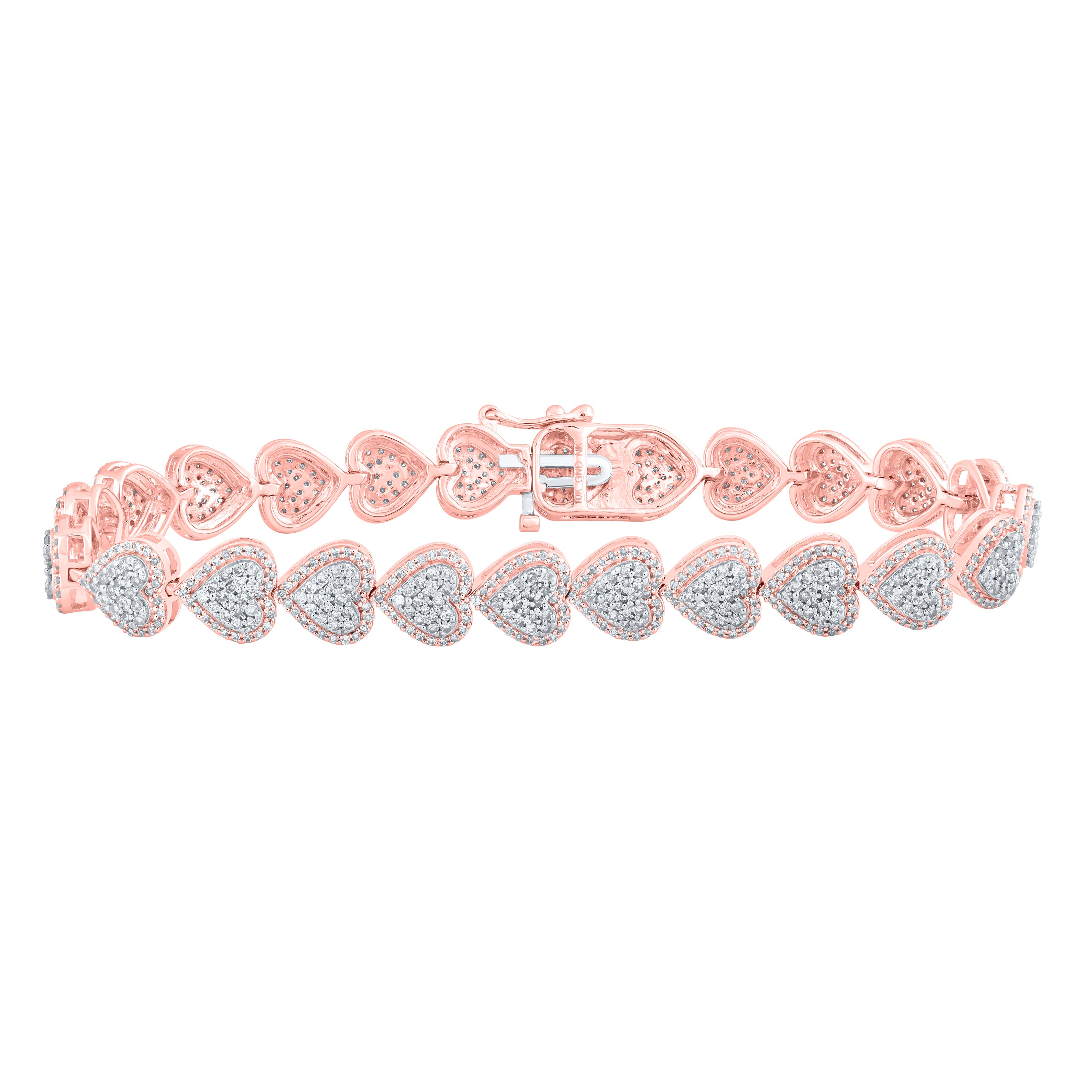 10Kt Rose Gold 2 5/8Ctw-Dia (7.10Mm) Nk Heart Bracelet 7 Inch (15 grams)