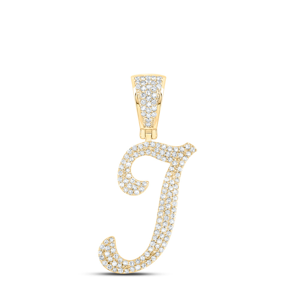 Gold I Initial Letter Charm Pendant 5/8 Cttw Round Natural Diamond Mens (2.69 grams)