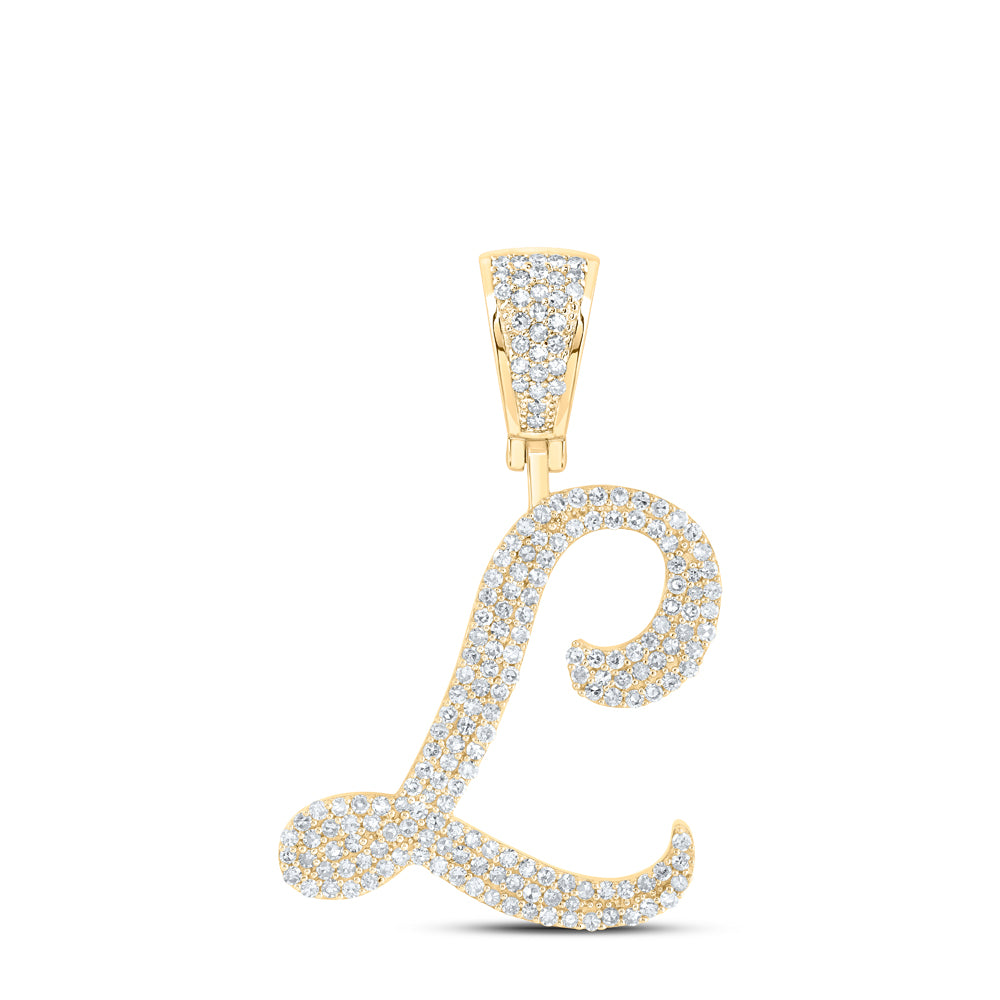 Gold L Initial Letter Charm Pendant 7/8 Cttw Round Natural Diamond Mens (3.28 grams)