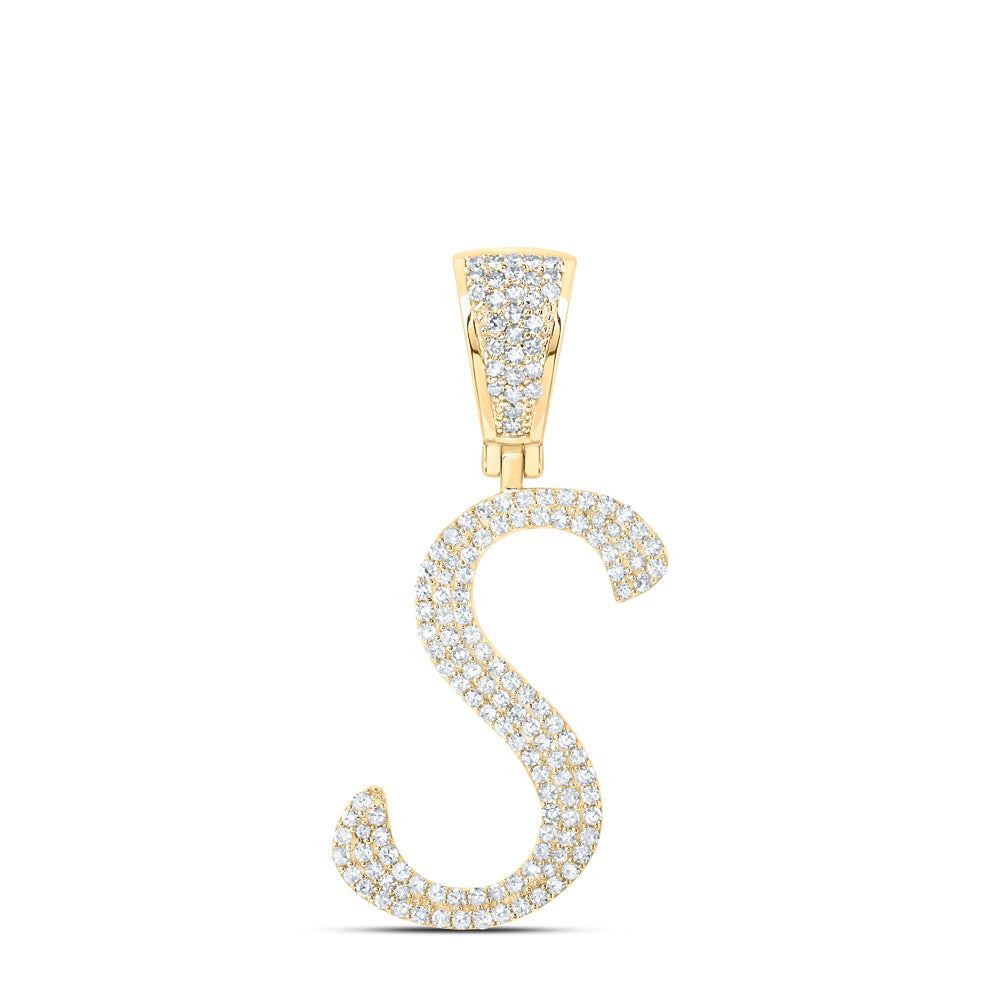 Gold S Initial Letter Charm Pendant 5/8 Cttw Round Natural Diamond Mens (2.44 grams)
