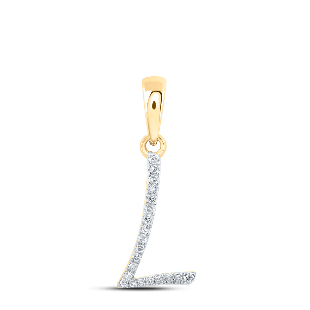 Gold L Initial Letter Pendant 1/20 Cttw Round Natural Diamond Womens (0.5 grams)