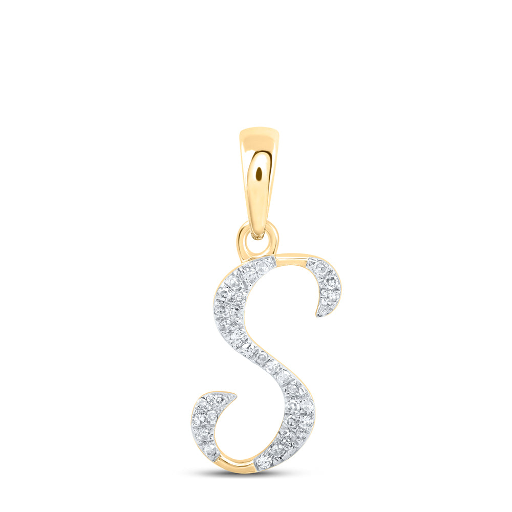 Gold S Initial Letter Pendant 1/12 Cttw Round Natural Diamond Womens (0.6 grams)