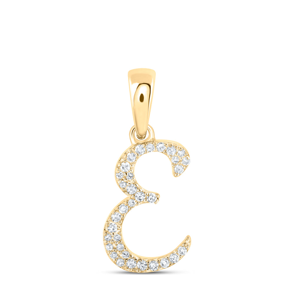 Gold E Initial Letter Pendant 1/8 Cttw Round Natural Diamond Womens (0.78 grams)