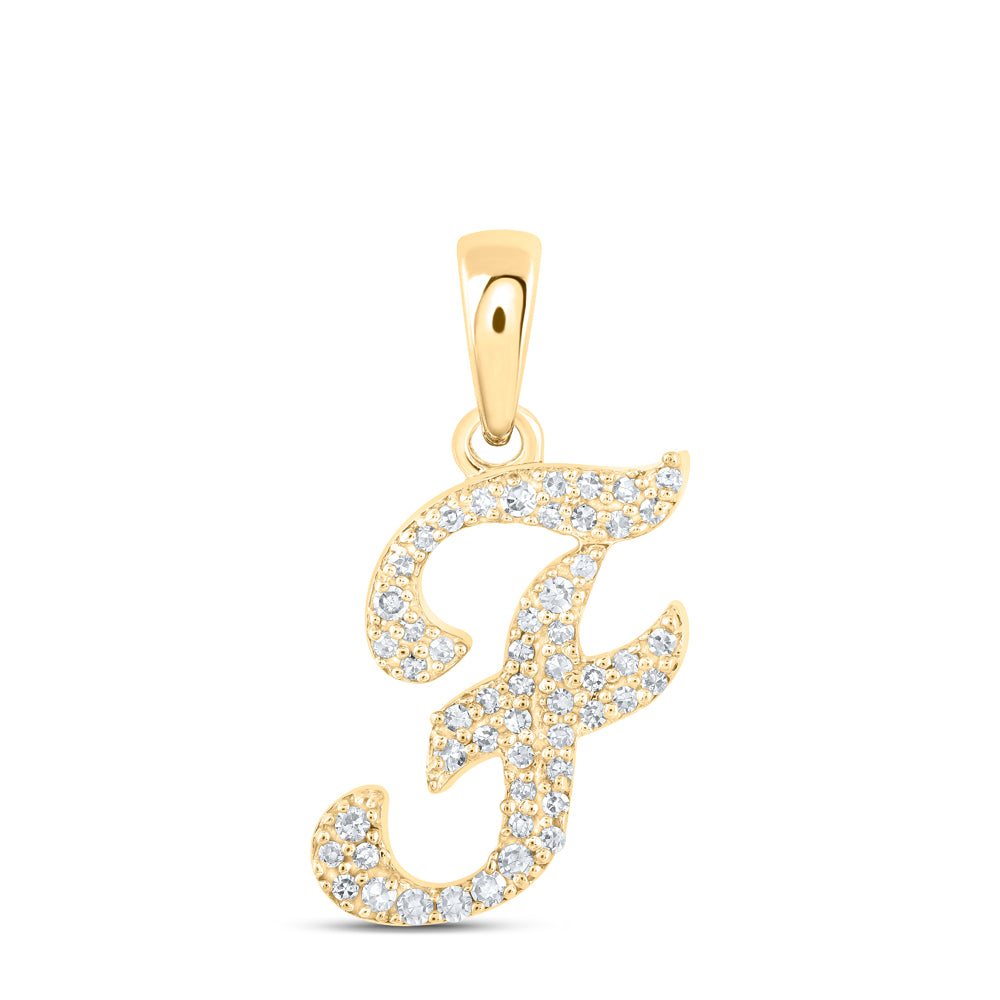 Gold F Initial Letter Pendant 1/8 Cttw Round Natural Diamond Womens (0.9 grams)