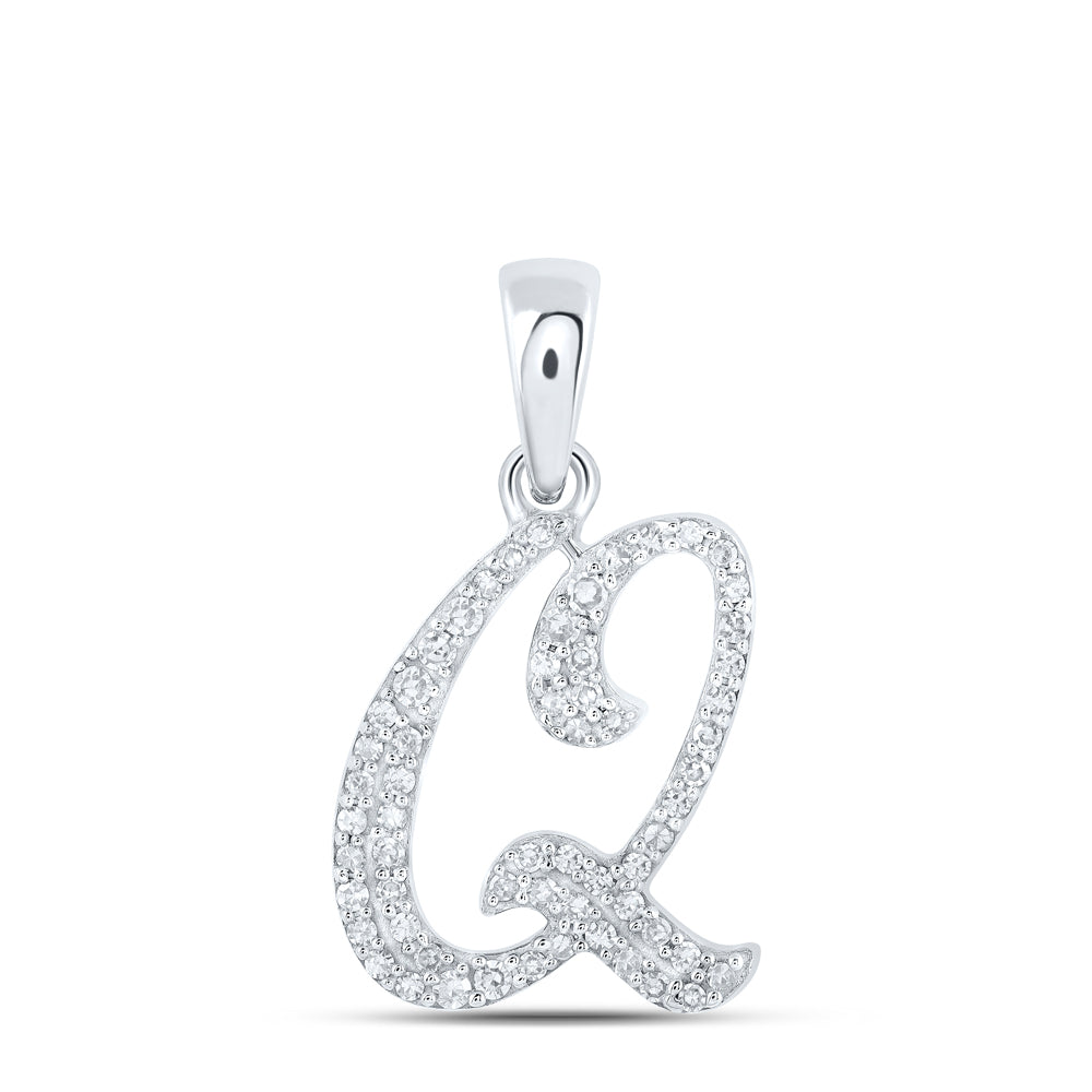 10Kt White Gold 1/8Ctw-Dia Nk Initial Q" Pendant" (1.09 grams)