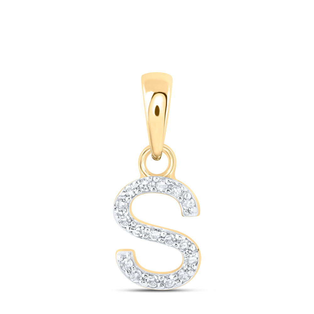 Gold S Initial Letter Pendant 1/20 Cttw Round Natural Diamond Womens (0.37 grams)