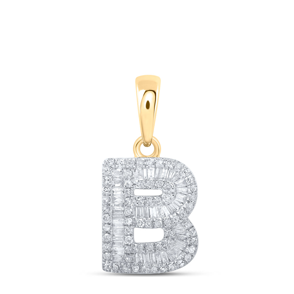 Gold B Initial Letter Pendant 3/8 Cttw Baguette Natural Diamond Womens (1.46 grams)