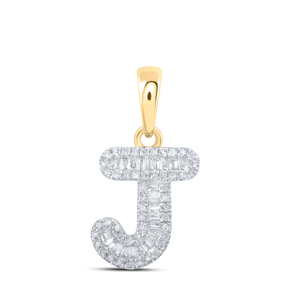 Gold J Initial Letter Pendant 1/3 Cttw Baguette Natural Diamond Womens (1.08 grams)