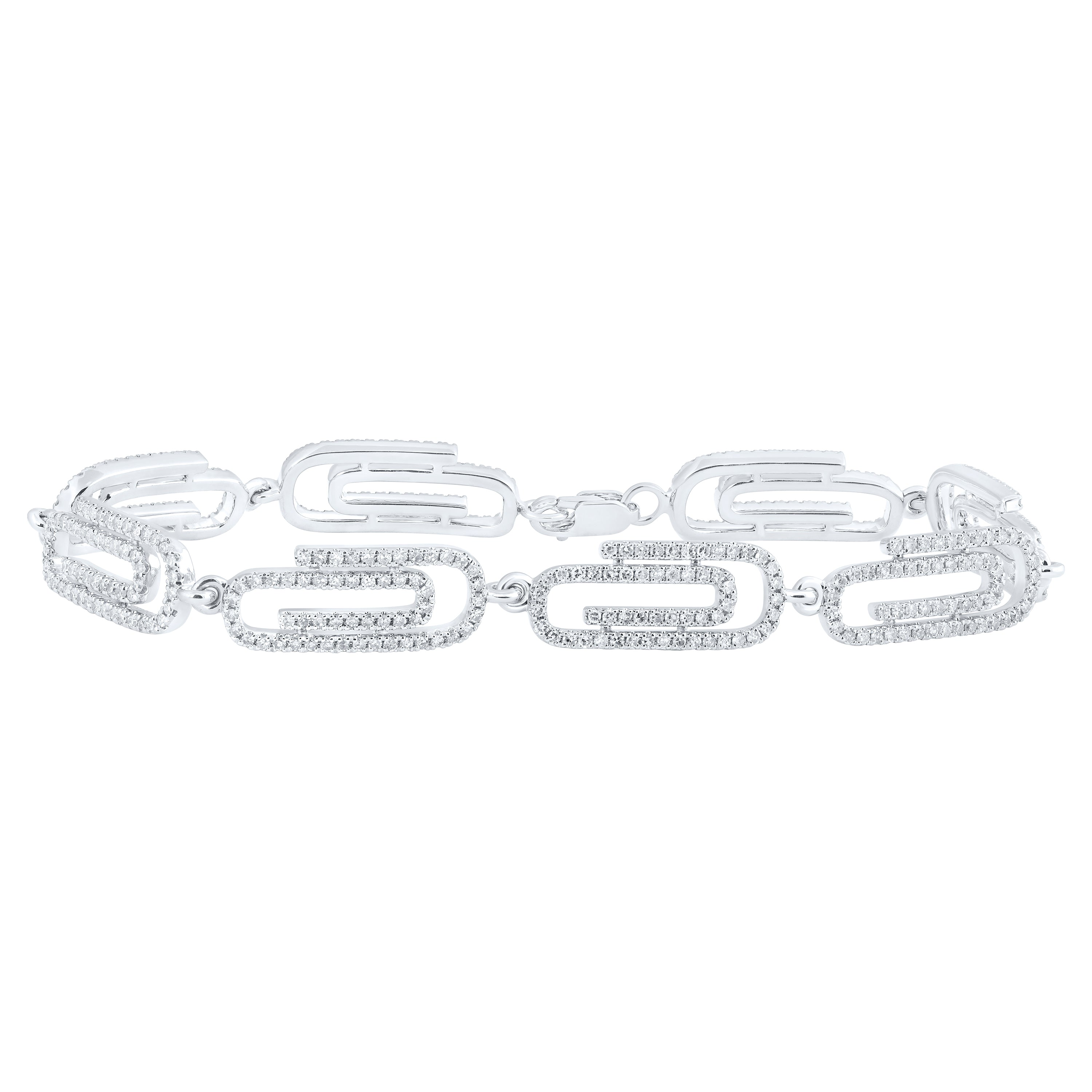 Gold Paper Clip Fashion Bracelet 1-7/8 Cttw Round Natural Diamond Womens (11.69 grams)