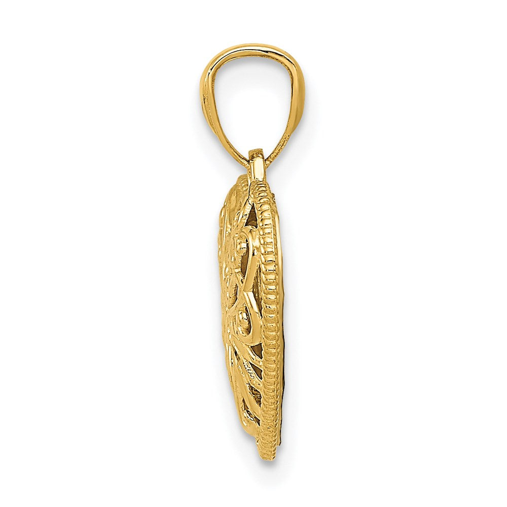 14K Two-tone Polished Diamond-cut Reversible Filigree Heart Pendant (1 grams)
