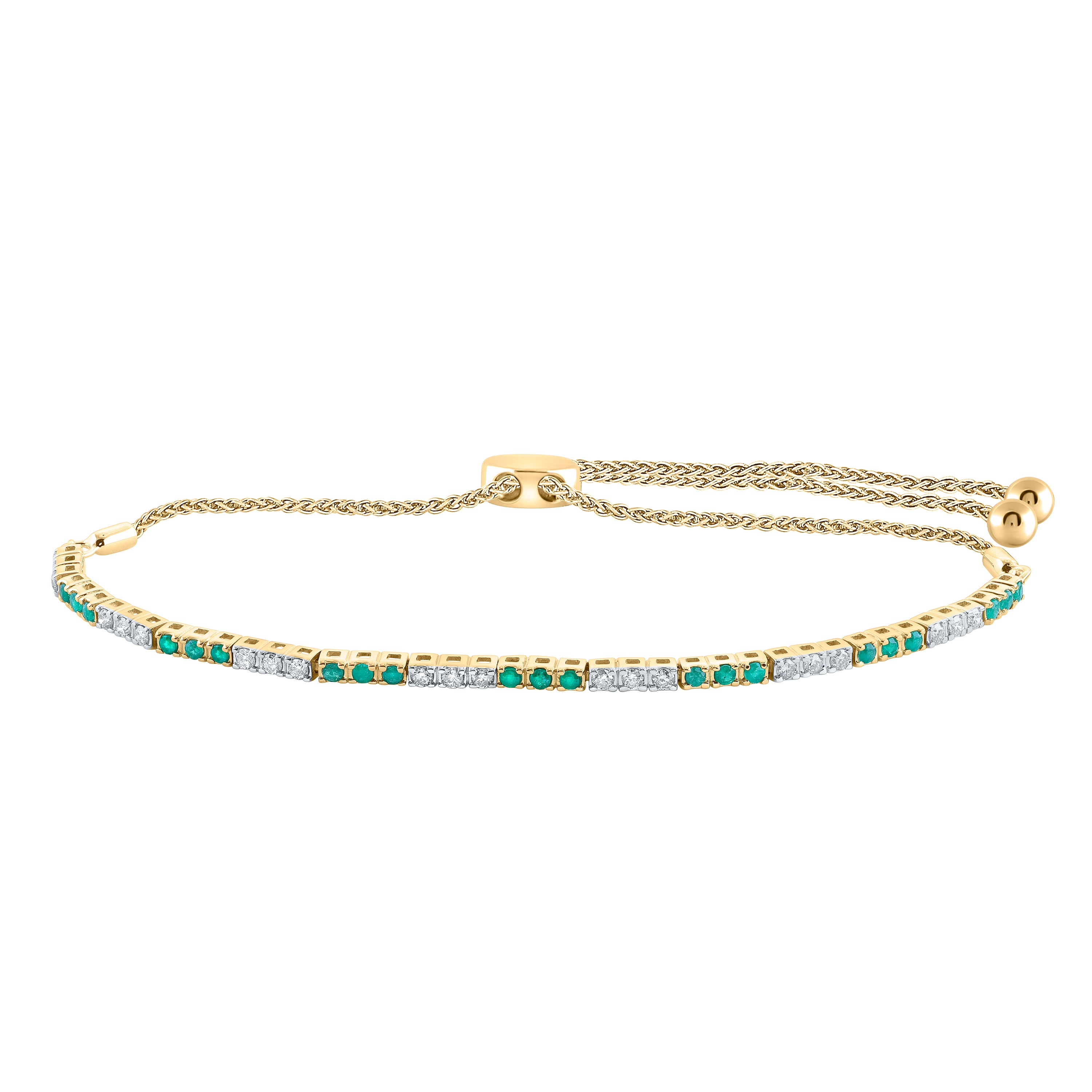 14Kt Yellow Gold 1/2Ctw-Dia Nk 1/2Ct-Eme Bolo Bracelet(9 Inch) (3.43 grams)