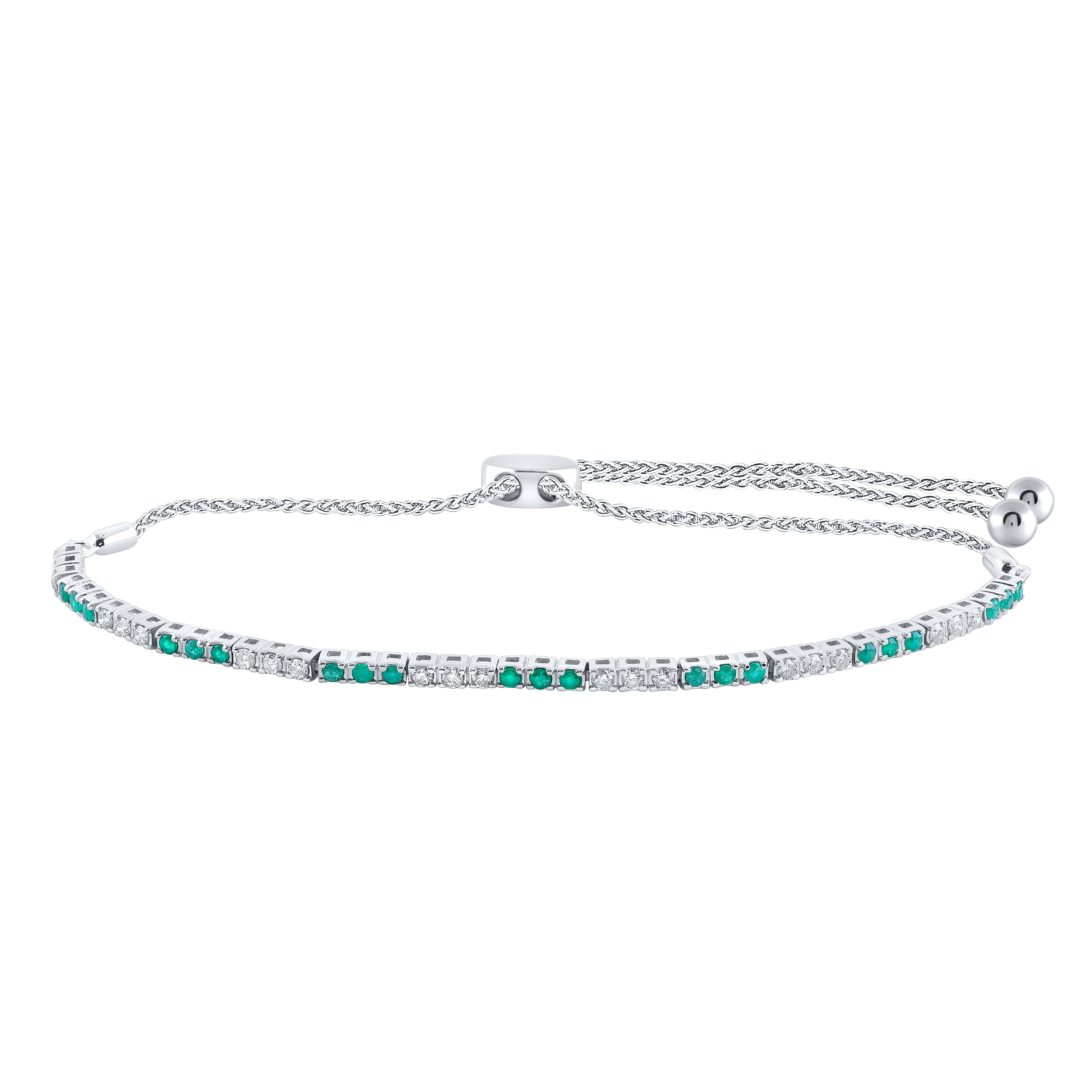 14Kt White Gold 1/2Ctw-Dia Nk 1/2Ct-Eme Bolo Bracelet(9 Inch) (3.43 grams)