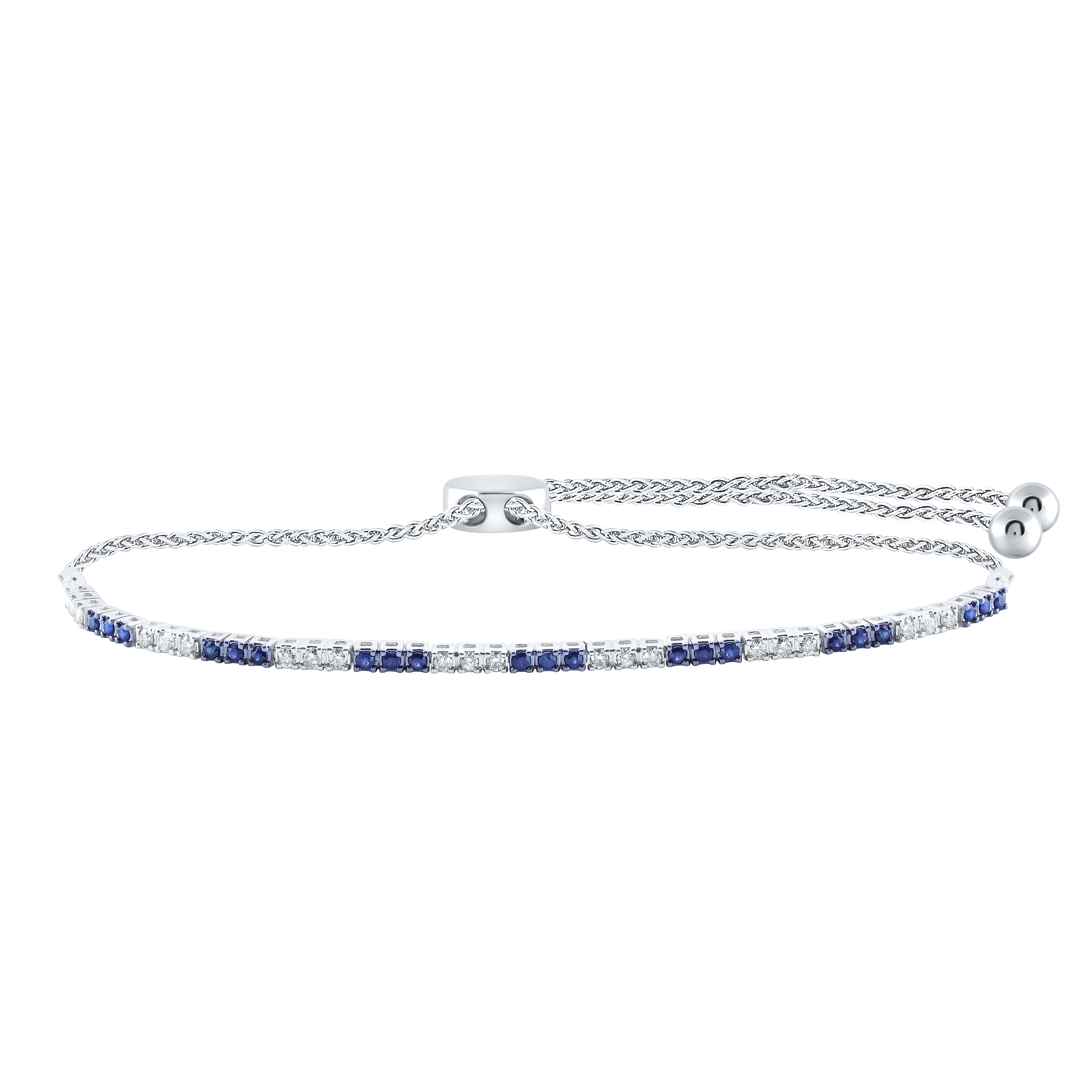 14Kt White Gold 1/2Ctw-Dia Nk 1/2Ct-Sapp Bolo Bracelet(9 Inch) (3.15 grams)