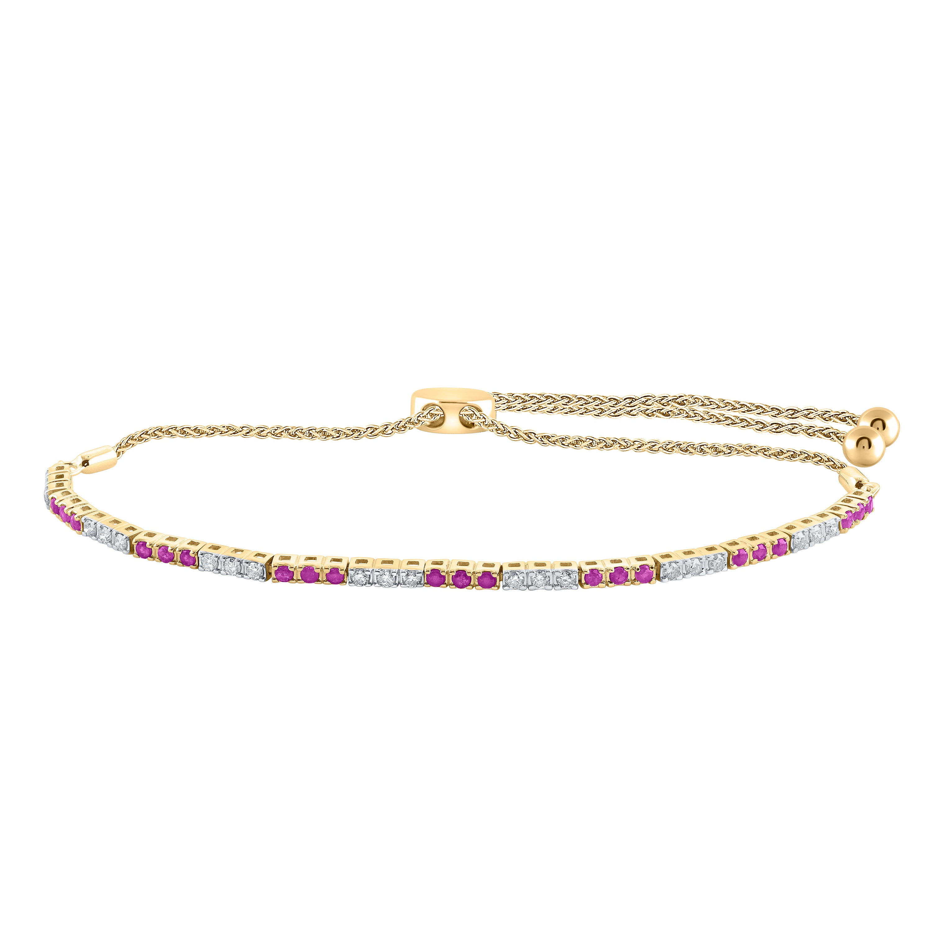 14Kt Yellow Gold 1/2Ctw-Dia Nk 1/2Ct-Ruby Bolo Bracelet(9 Inch) (2.99 grams)