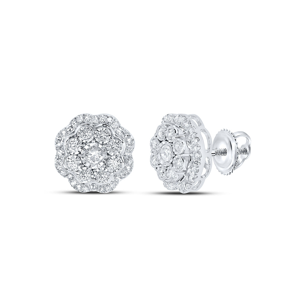 10Kt White Gold 1/2Ctw-Dia Nk Flower Earring (2.92 grams)