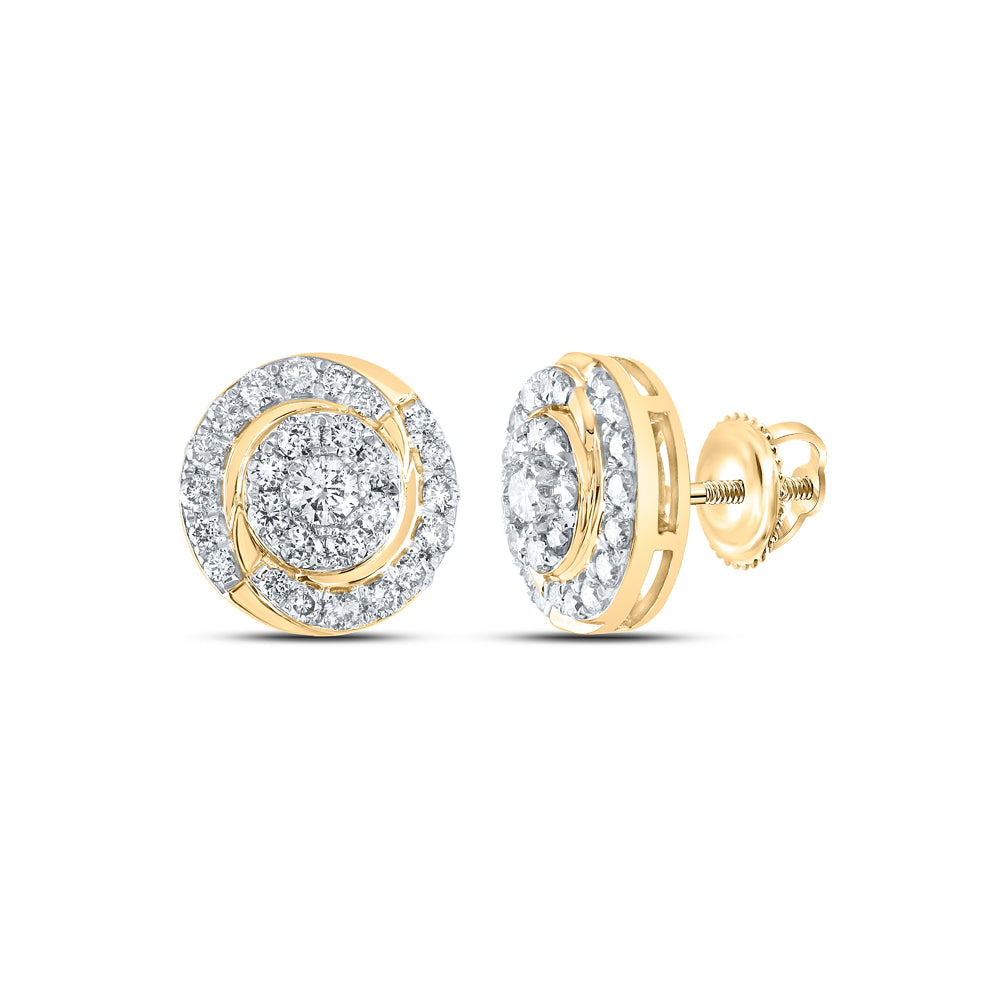 Gold Cluster Earrings 1 Cttw Round Natural Diamond Womens (3.57 grams)