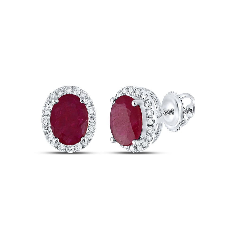 14Kt White Gold 1/5Ctw-Dia Ana M 7X5Mm-Ruby Nat Gem Oval Earring (1.44 grams)