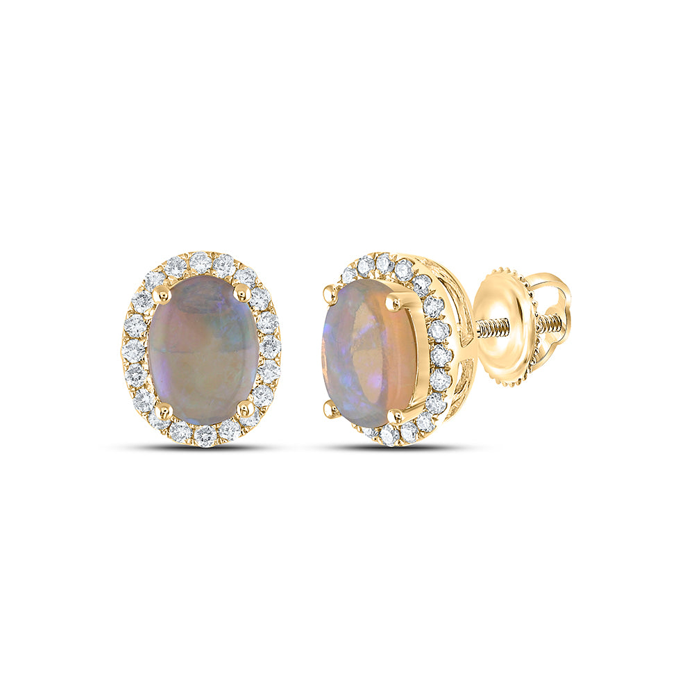 14Kt Yellow Gold 1/5Ctw-Dia Ana M 7X5Mm-Opal Nat Gem Oval Earring (3.75 grams)