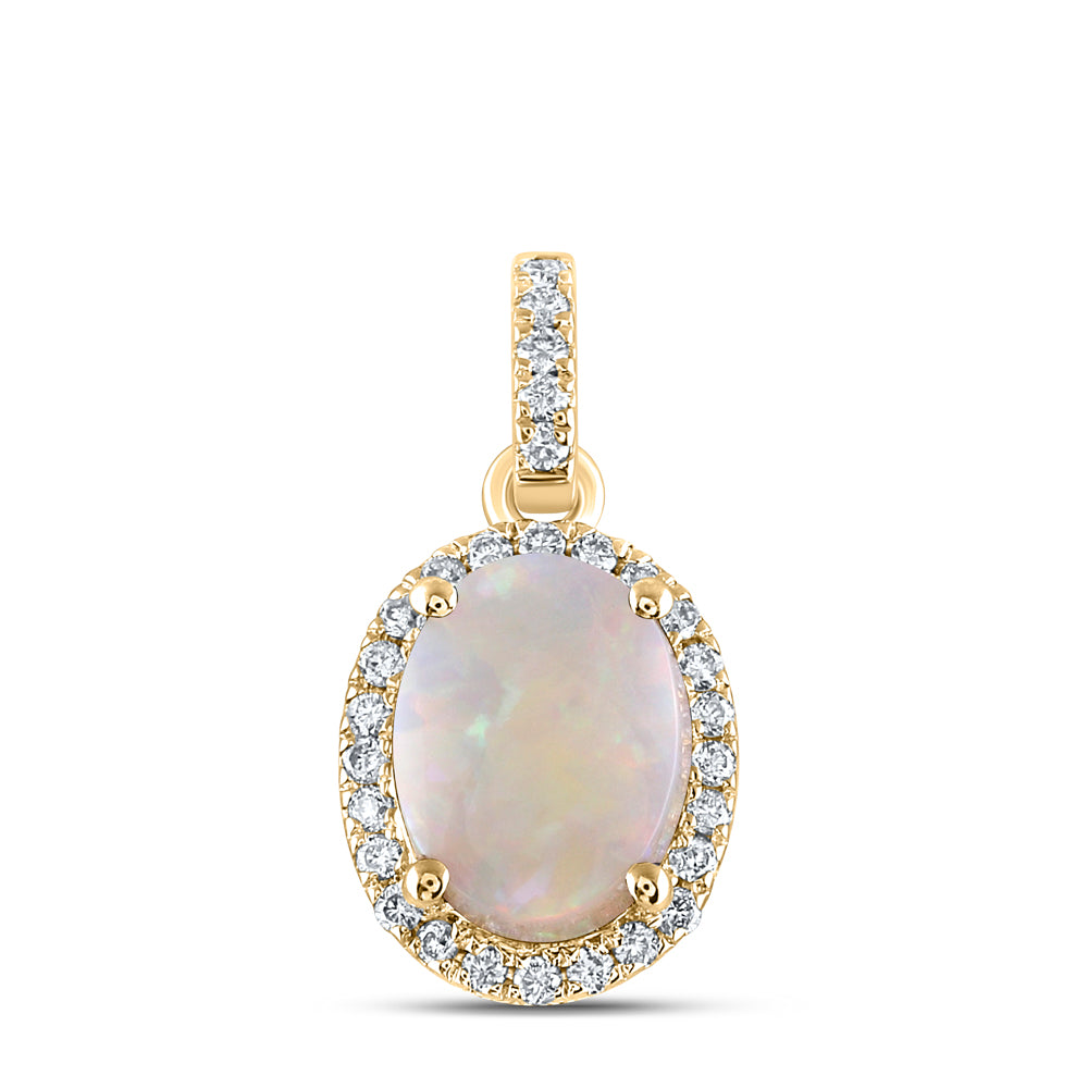 14Kt Yellow Gold 1/8Ctw-Dia Ana M 8X6Mm-Opal Nat Gem Pendant (2.77 grams)