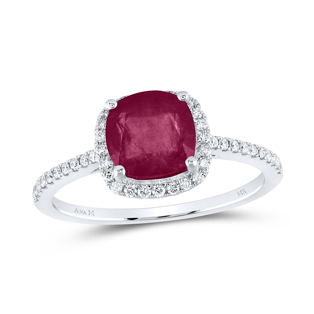 14Kt White Gold 1/5Ctw-Dia Ana M 7 Mm-Ruby Nat Gem Ring (4.64 grams)
