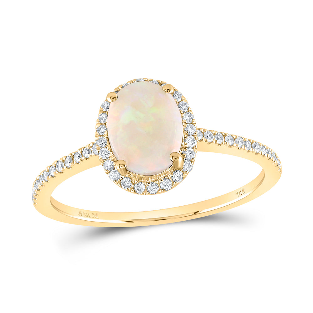 14Kt Yellow Gold 1/5Ctw-Dia Ana M 8X6Mm-Opel Nat Gem Ring (1.75 grams)
