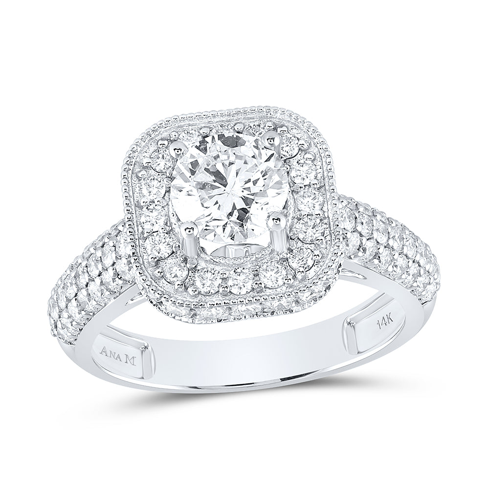 14Kt White Gold 2 1/5 Ctw-Dia Ana M 1Ct-Crd Single Halo Engagement Ring (5.16 grams)