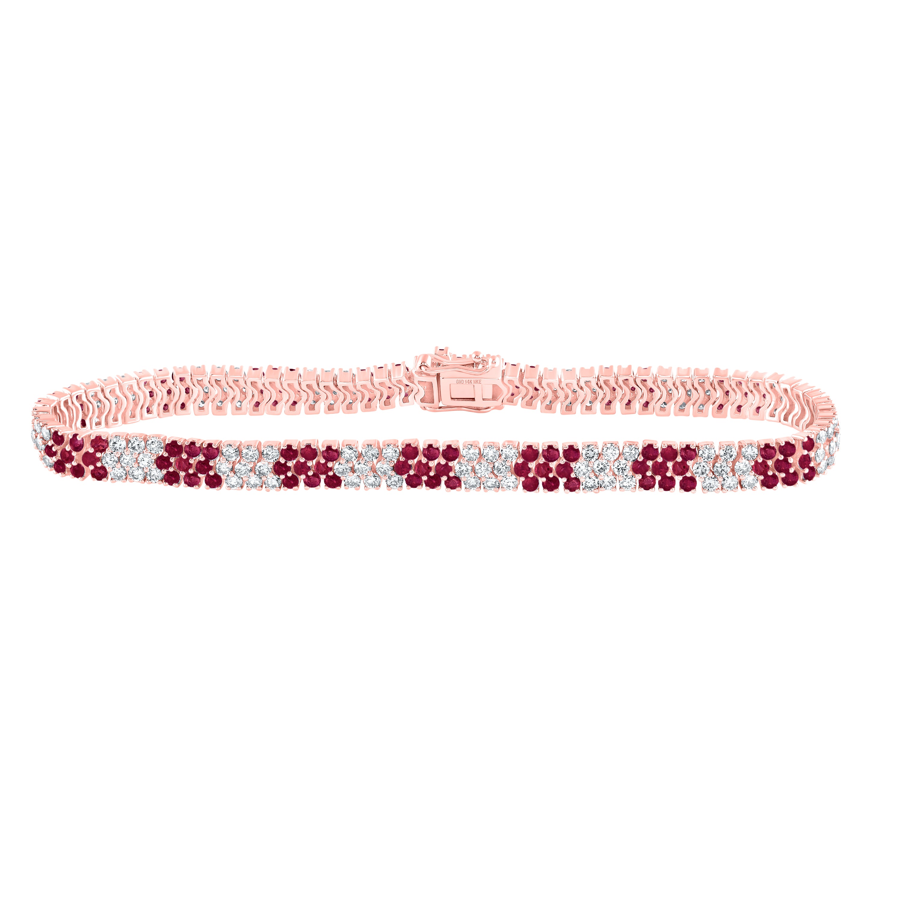 14Kt Rose Gold 2 7/8Ctw-Dia Nke 31/2Ct-Ruby Natural Gem Bracelet (7 Inch) (12.26 grams)