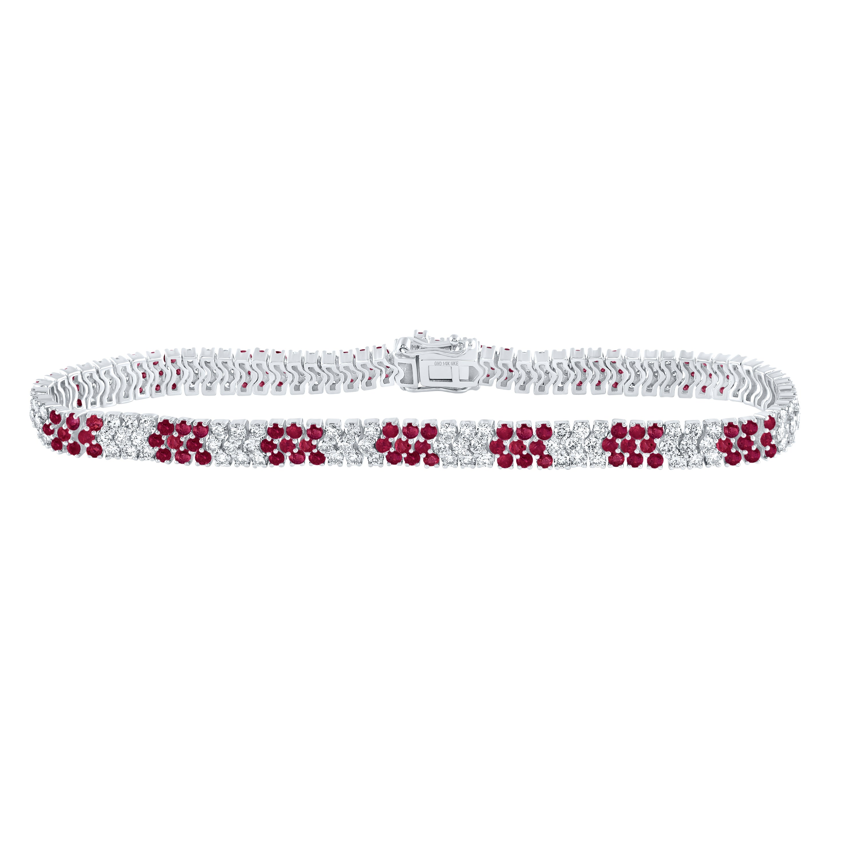14Kt White Gold 2 7/8Ctw-Dia Nke 31/2Ct-Ruby Natural Gem Bracelet (7 Inch) (12.26 grams)