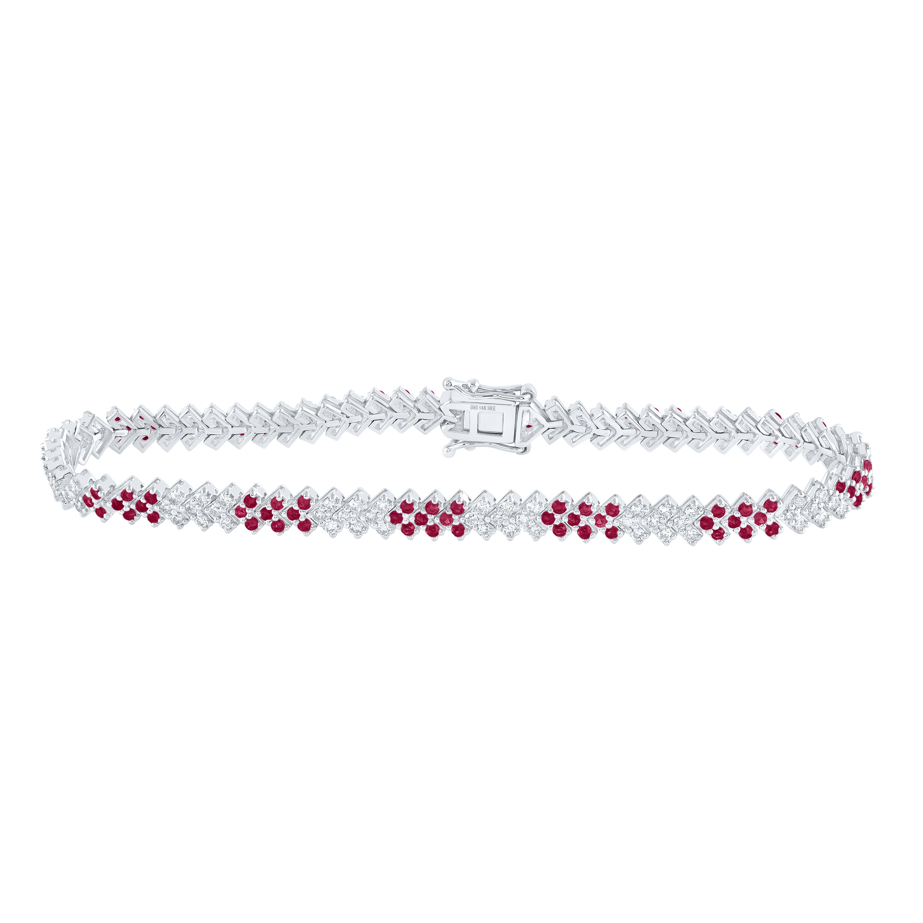 14Kt White Gold 1 1/3Ctw-Dia Nke 1 3/8Ct-Ruby Natural Gem Bracelet (7 Inch) (11.49 grams)