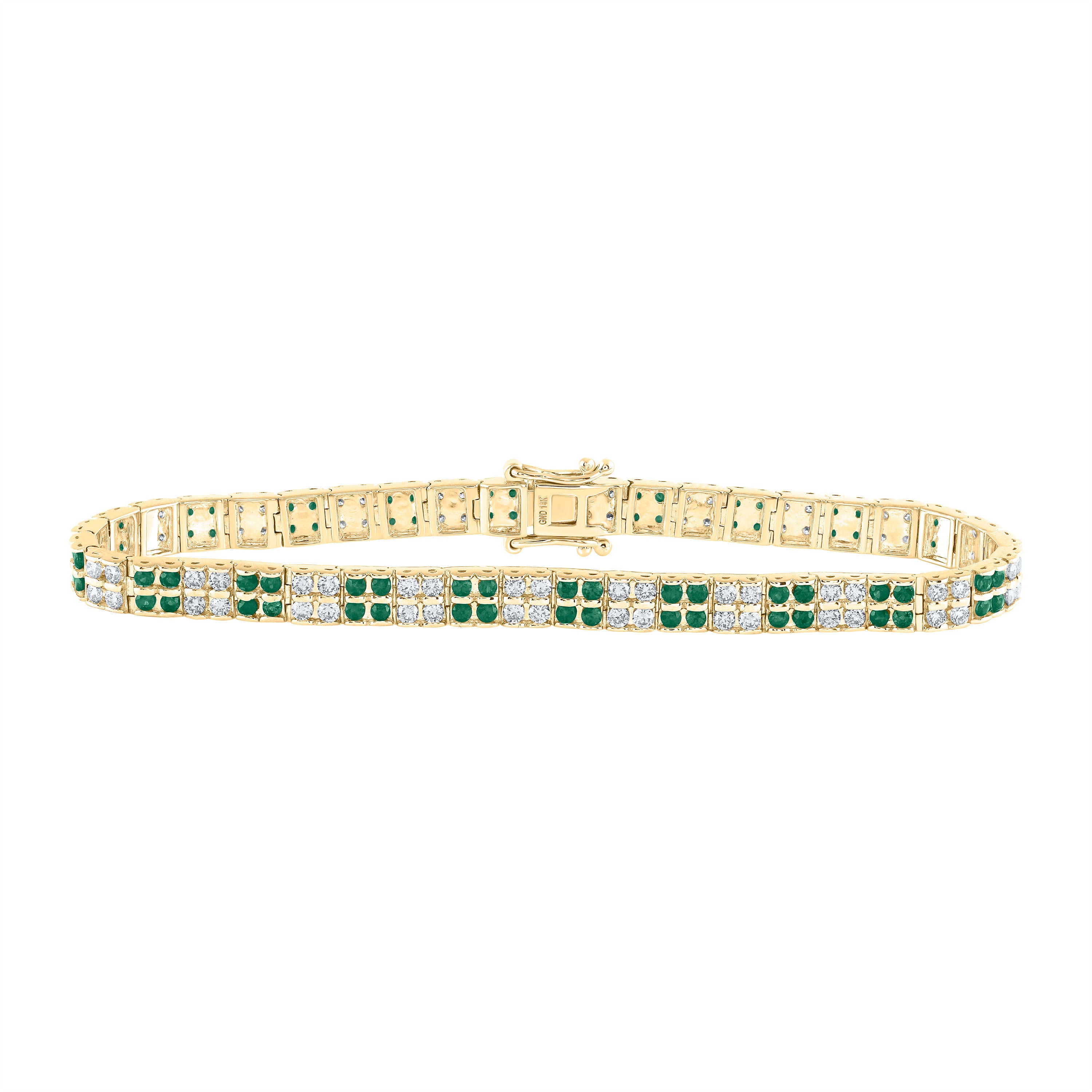 14Kt Yellow Gold 2Ctw-Diamond 2 1/4Ct-Em Natural Gem Bracelet (7 Inch) (13.23 grams)