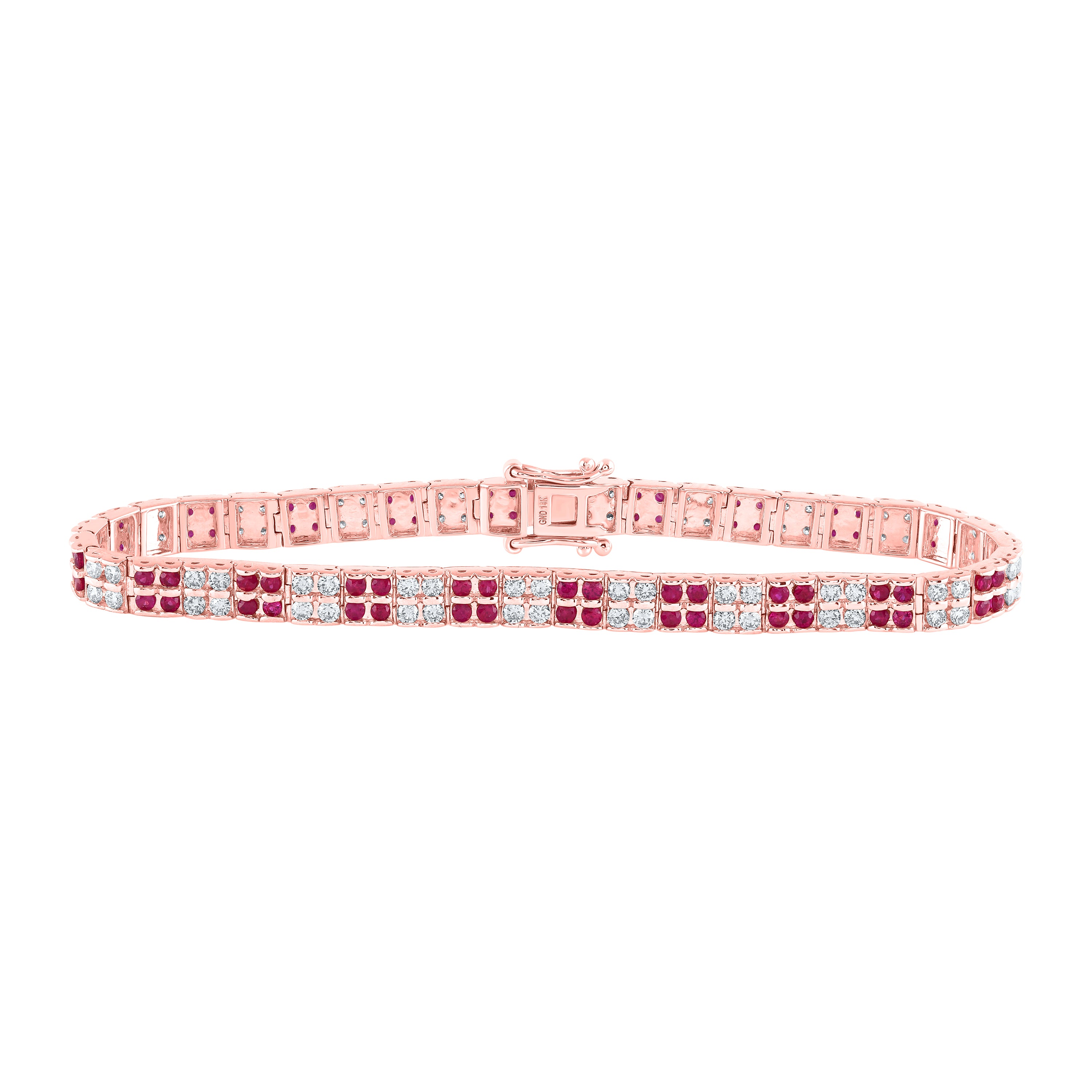 14Kt Rose Gold 2Ctw-Dia Nke 2 1/2Ct-Ruby Natural Gem Bracelet (7 Inch) (13.06 grams)