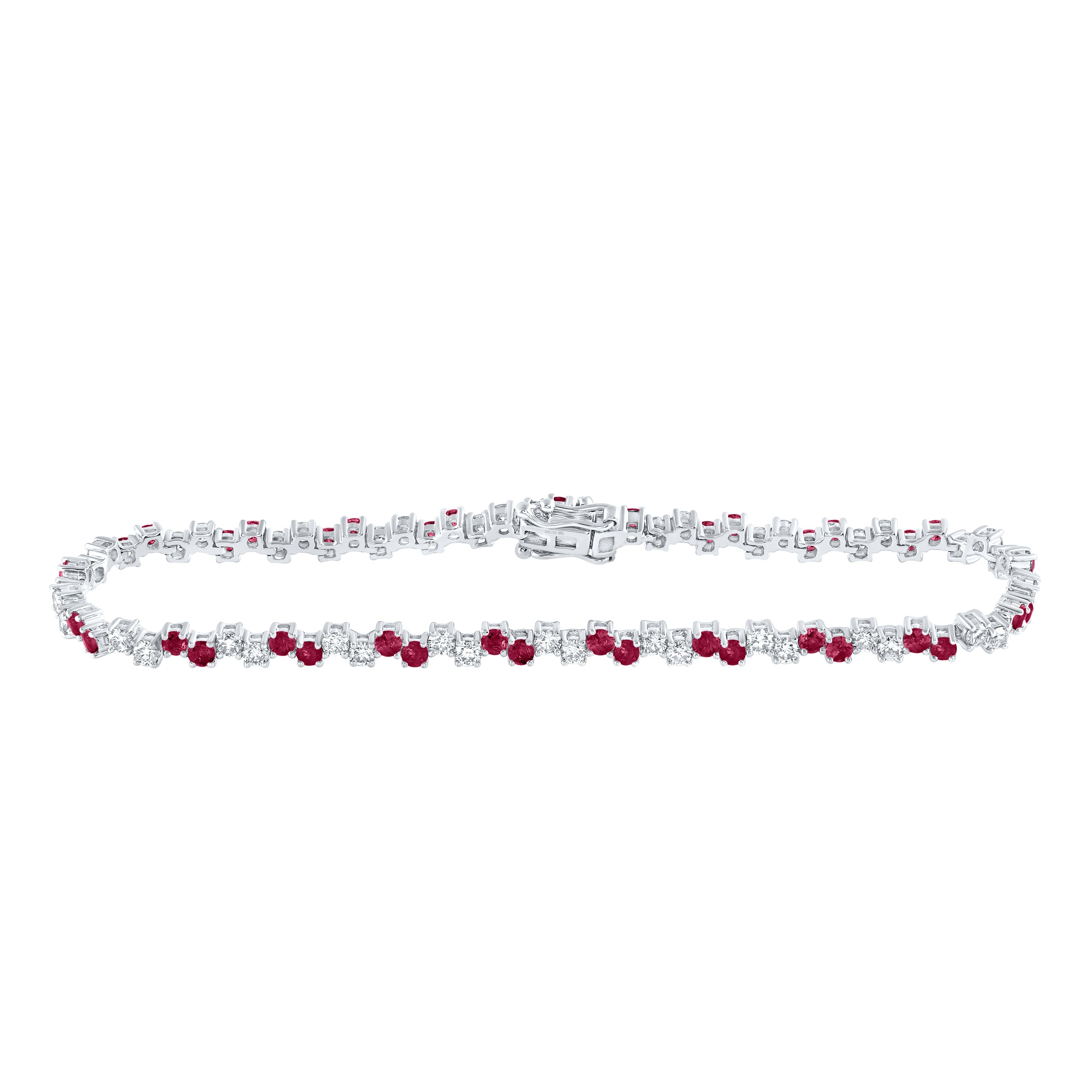 14Kt White Gold 1 3/4Ctw-Dia Nke 2Ct-Ruby Natural Gem Bracelet (7 Inch) (7.22 grams)